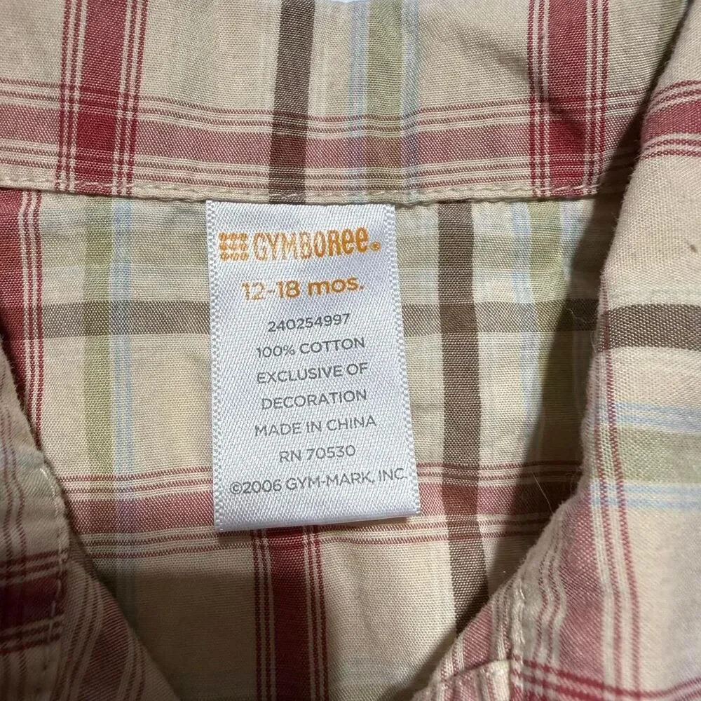 Gymboree Vintage Plaid Button Up‎ Short Sleeve Shirt 12-18 Months